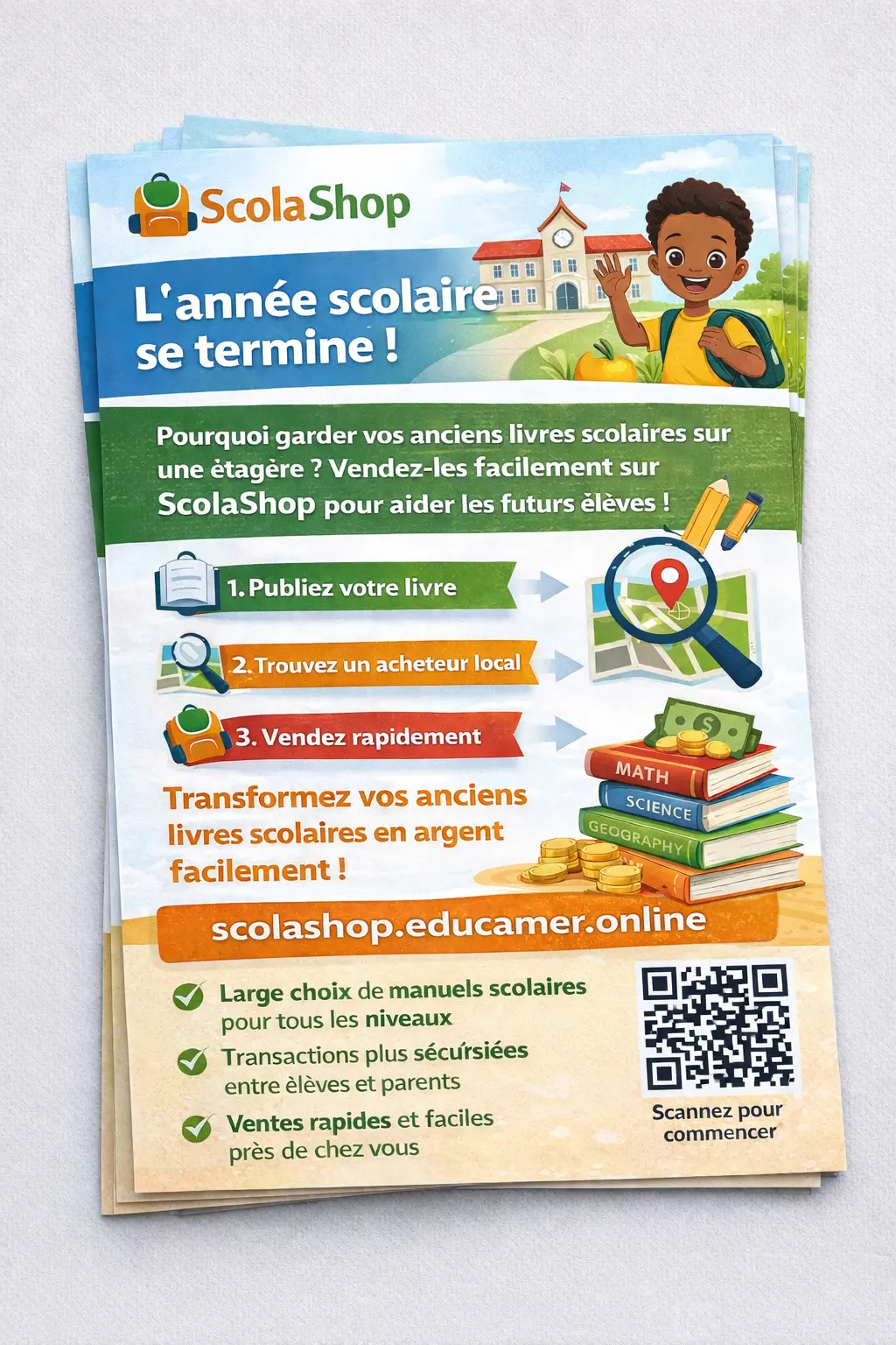 vendre des livres à la fin de l'année scolaire au Cameroin